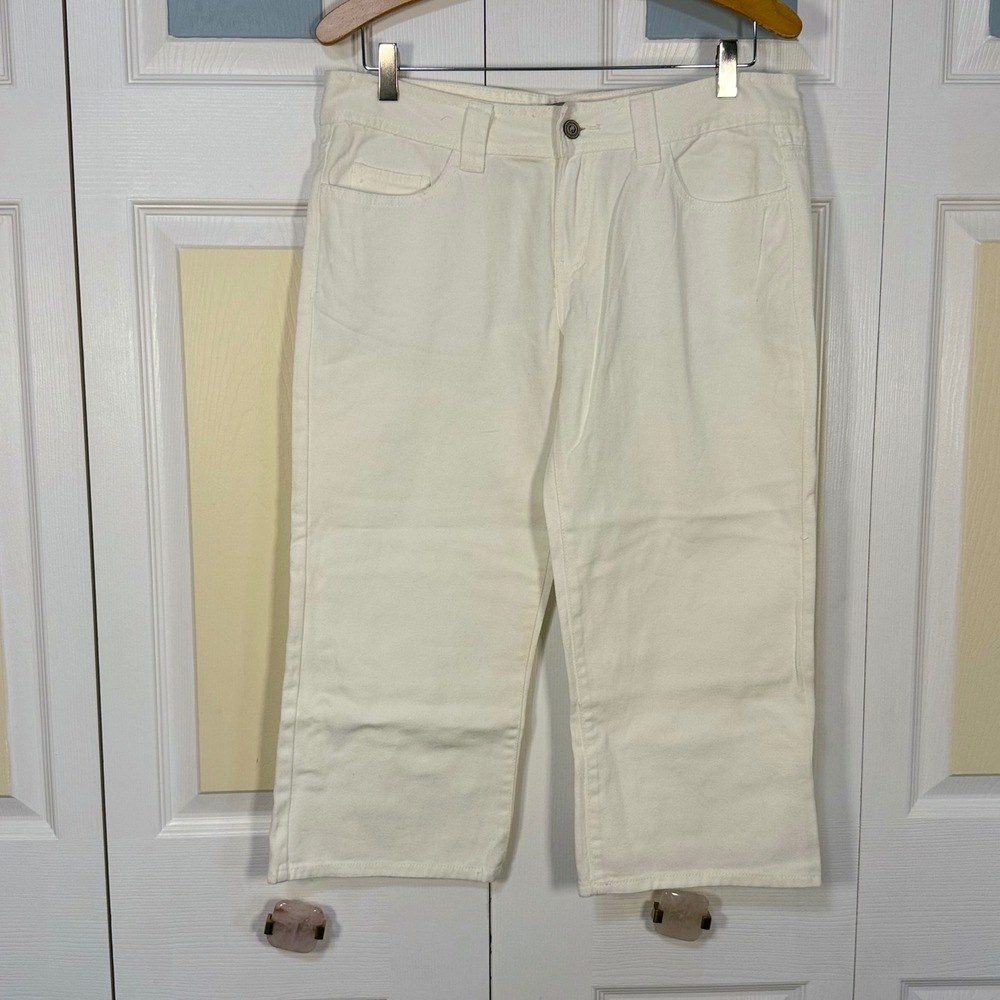 Tex by Max Azria White Denim Capri Pants Size 29 Cropped Straight Leg Cotton